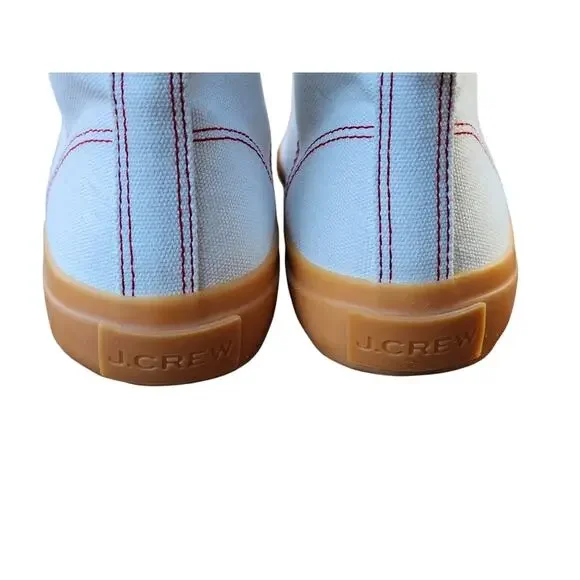 J.Crew Canvas High-Top Sneakers Ivory Gum Sole Red Stitching Sz 6 - Picture 8 of 10